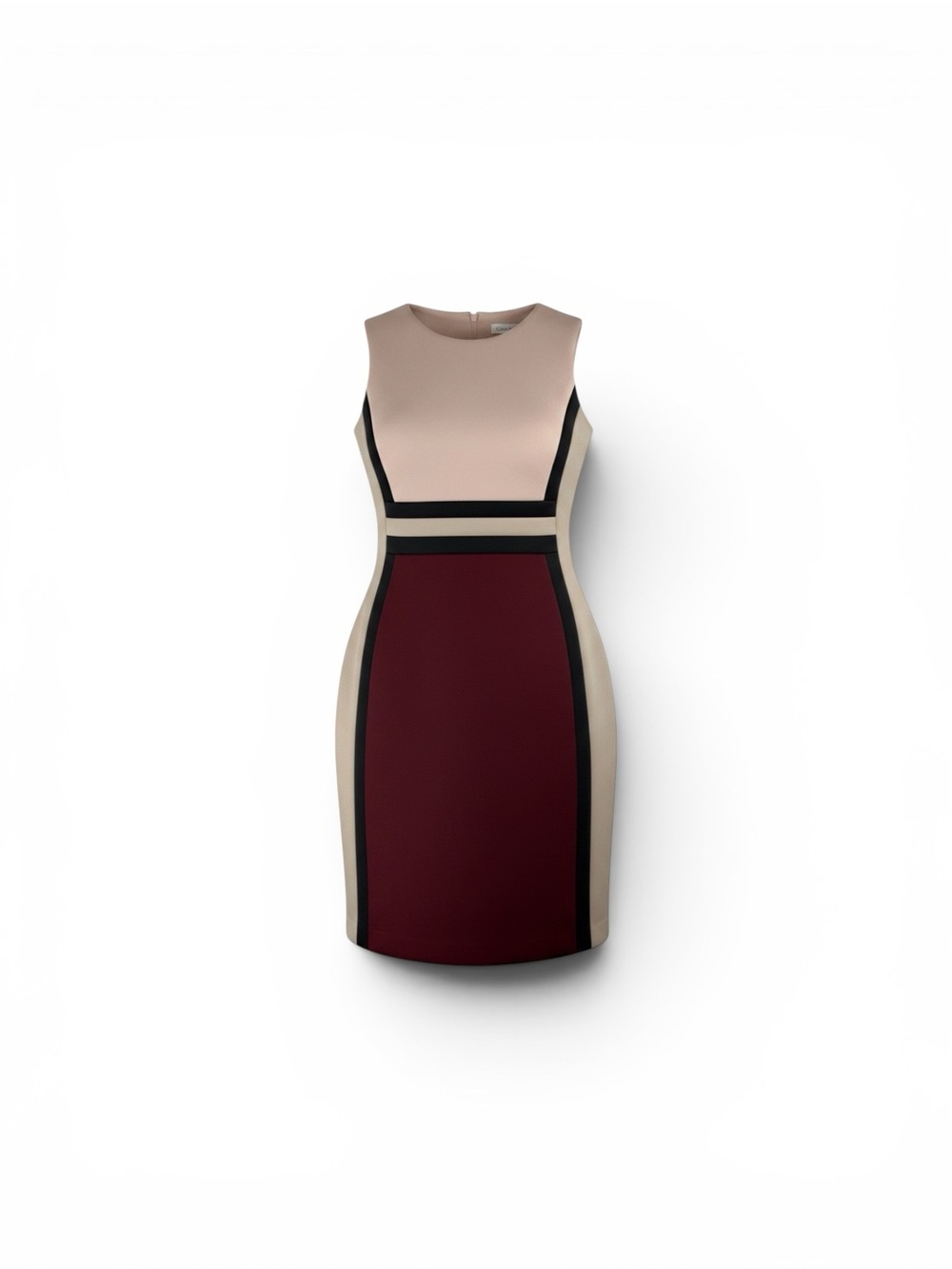 Calvin Klein Burgundy, Beige and Black Colorblock Midi Dress